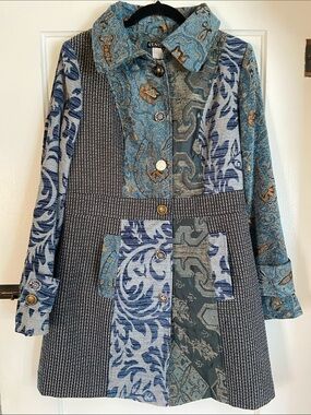 VENUS Teal and Gold Brocade Pattern Jacket